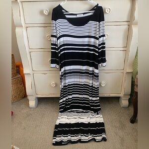 Calvin Klein Black and White Striped Maxi Dress
